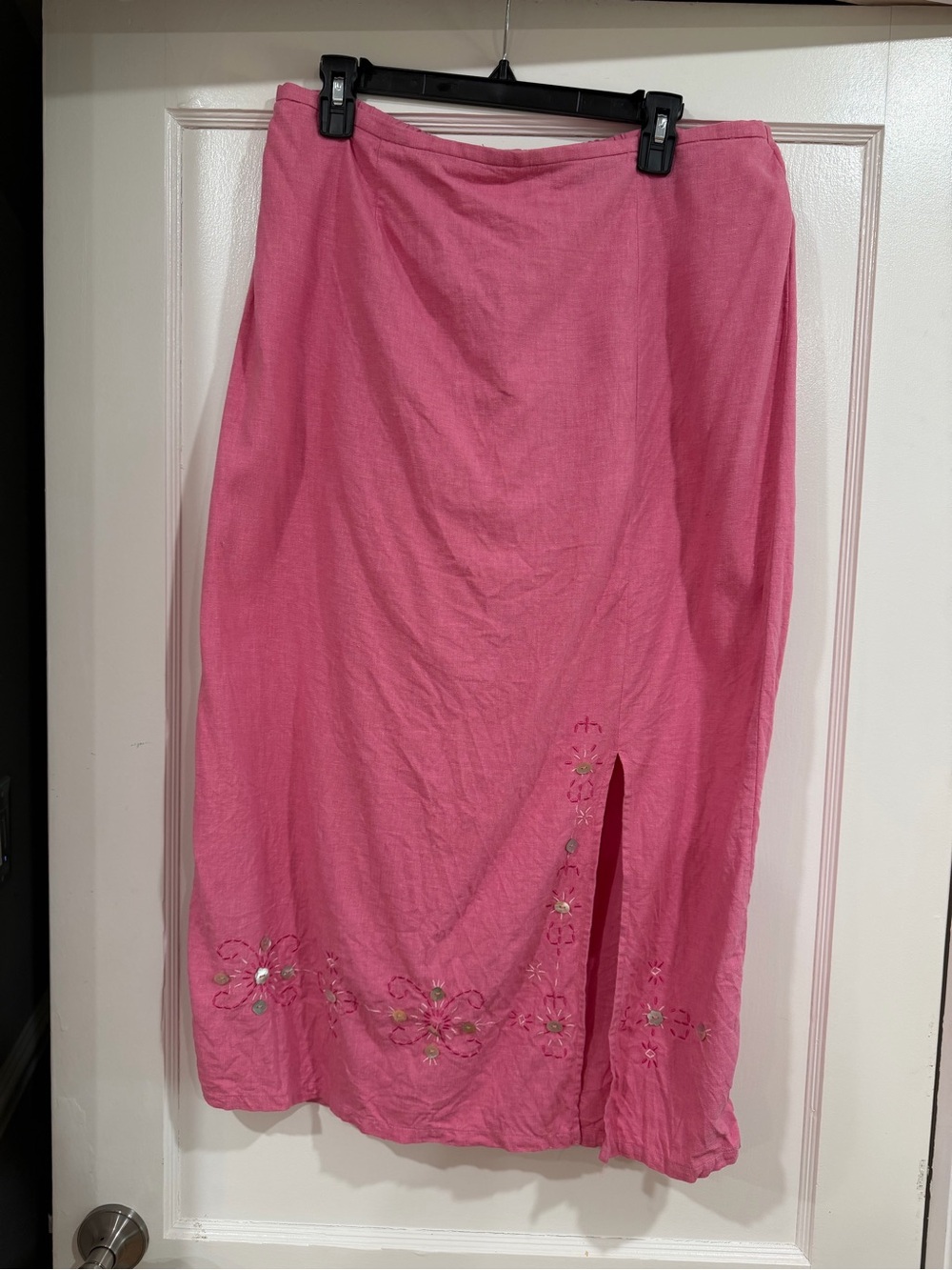 Requirements Pink Embroidered Midi Skirt with Side Slit